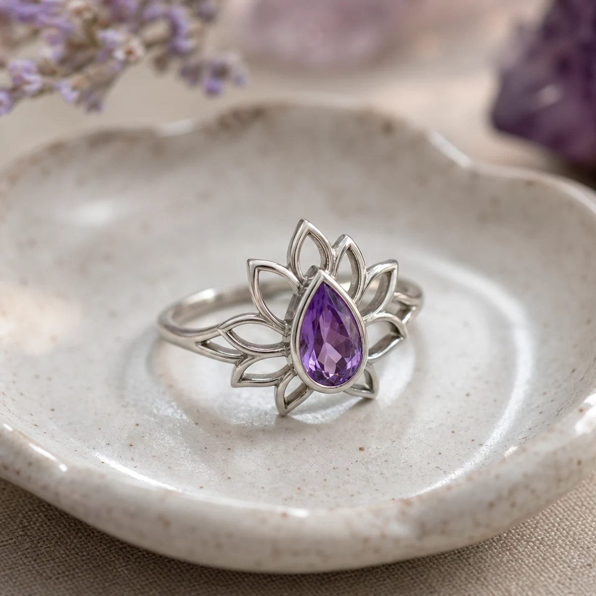 Blessed Balance - Amethyst Lotus Ring